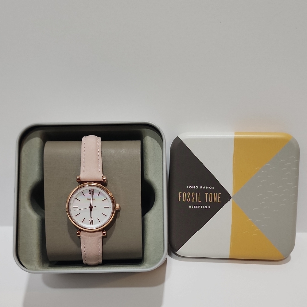 Fossil Women's Pink Leather Strap Watch - Rose Gold Case